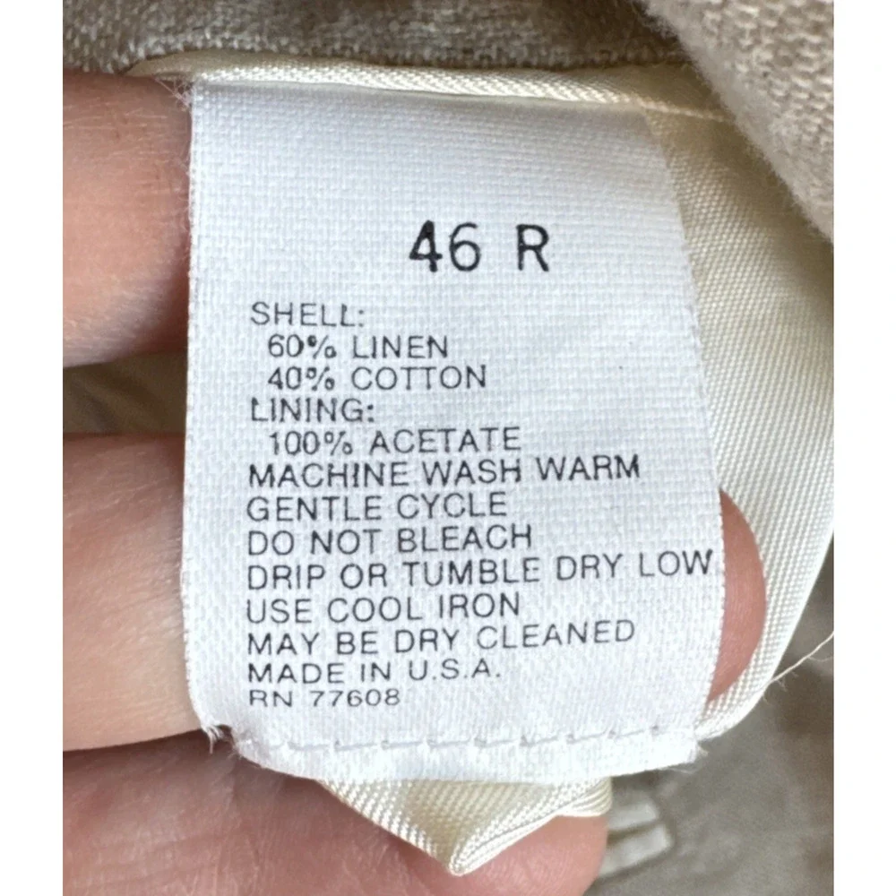 J Peterman Linen Sport Coat 46R Beige Unstructured Vintage USA Old Money